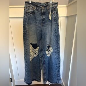 FW25 Vetements baggy patched knee distressed jeans